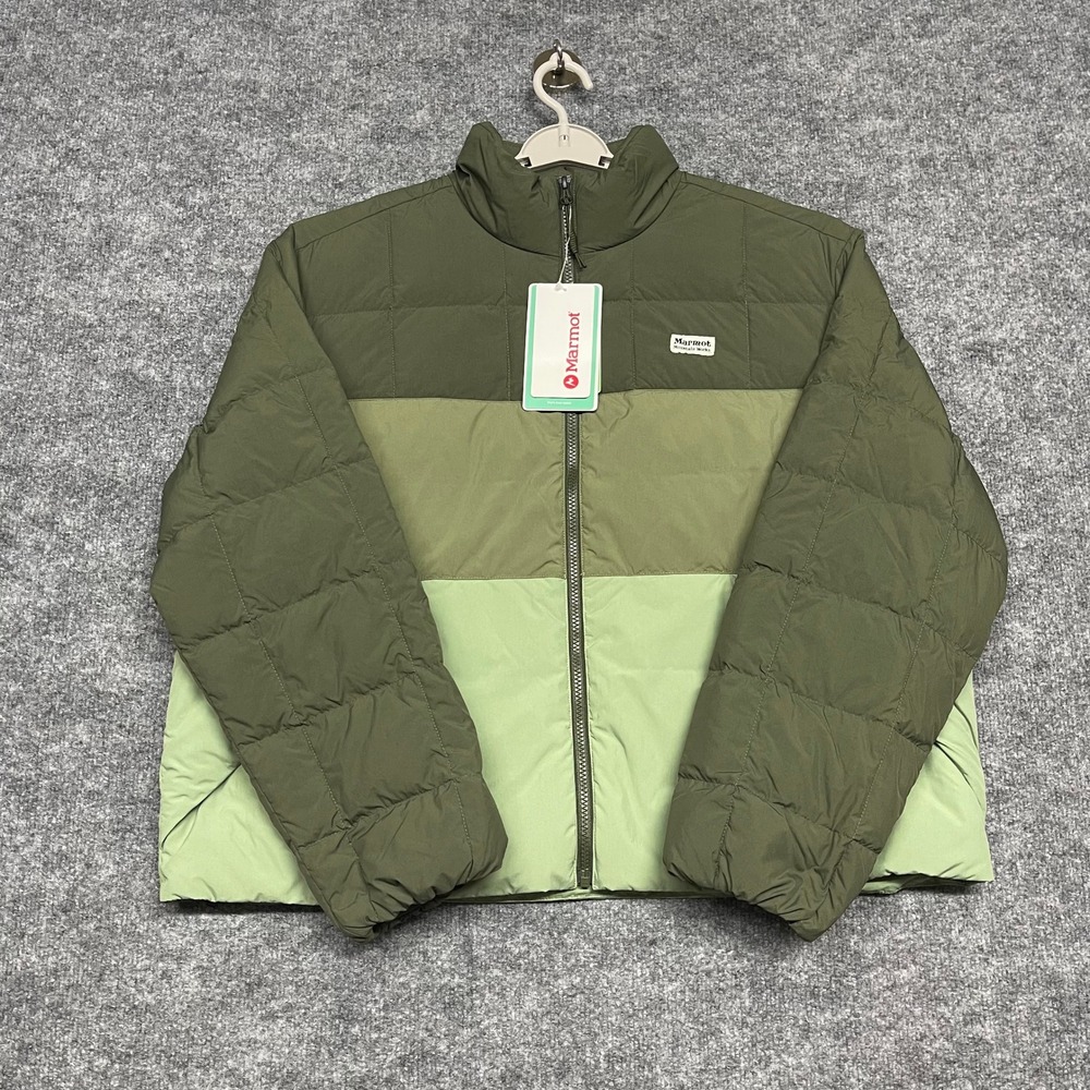Marmot Puffer Jacket Womens XL Olive Groove Green Ares 700 Fill Down Colorblock